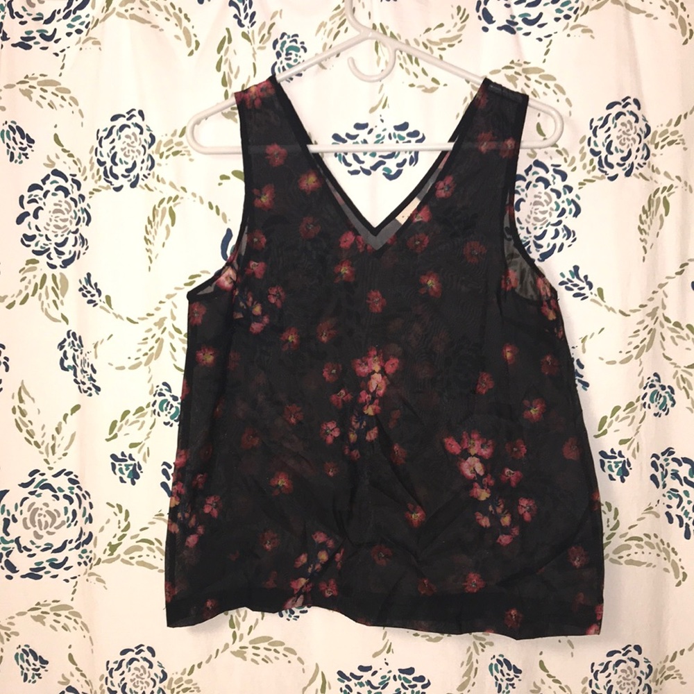 NWOT Black and Floral Sheer Sleeveless Blouse
